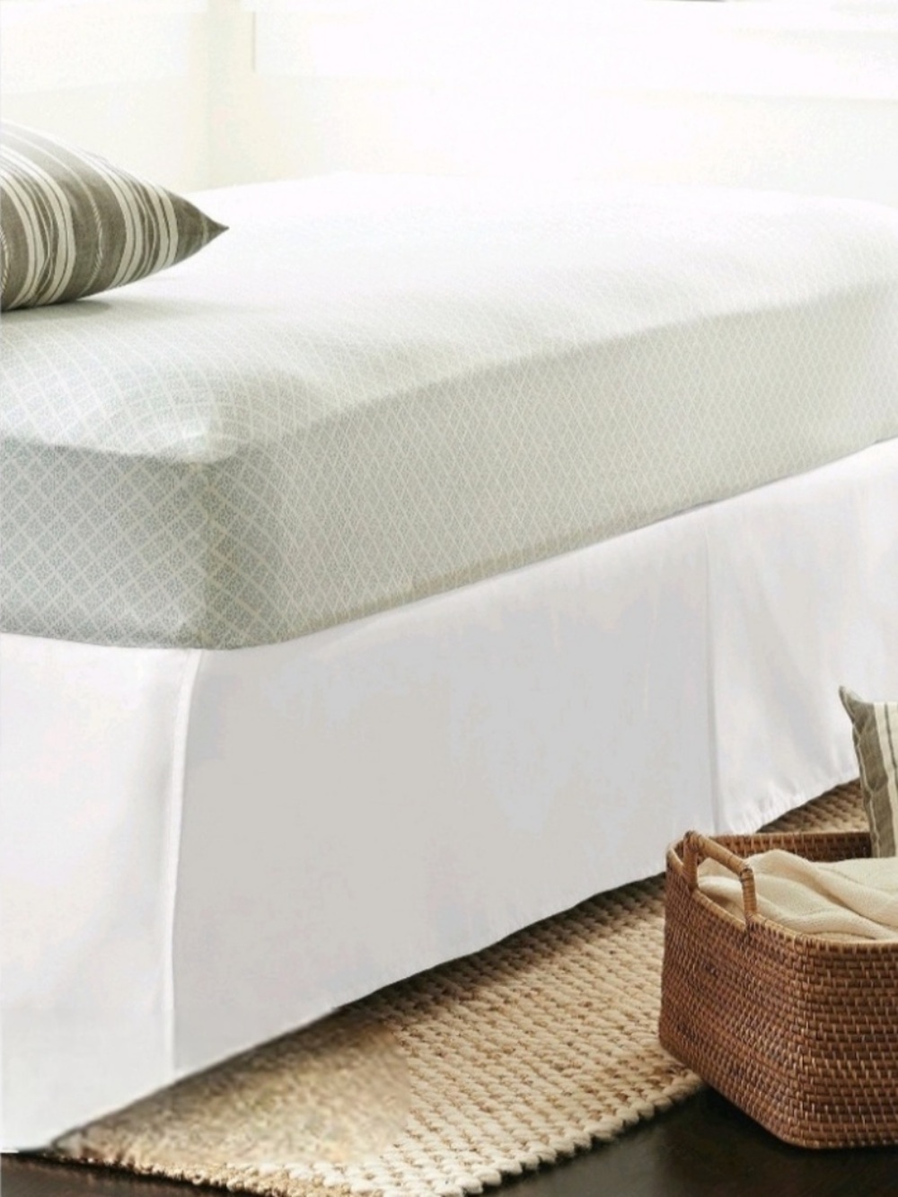 NEW Threshold White Wrinkle Resistant Pleated Sateen Cotton Bed Skirt, Full